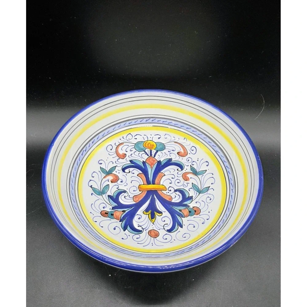 Vintage Italian Pottery Deruta Ricco Blue Pasta Salad Bowl 8